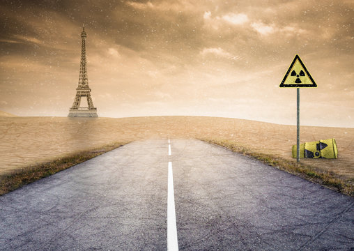 nuclear ice desert after nuclear accident with fallout in atown