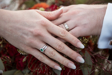 Obraz na płótnie Canvas Bridal couple with wedding rings