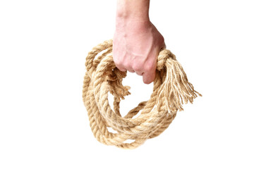 Rope in hand Climber on white background