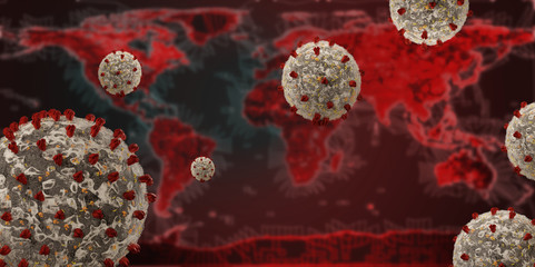 symbolic image virus cell and world map background design red 3d-illustration. elements of this image furnished by NASA © wetzkaz