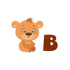 cute bear cub vector icon isolated on white background, brown bear cub, illustration for children