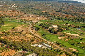 Fototapeta na wymiar A panoramically view from airplane over landscape of Palma de Mallorca, Spain.