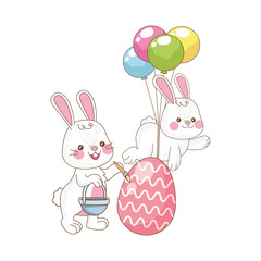 cute little rabbits with egg painted and balloons helium