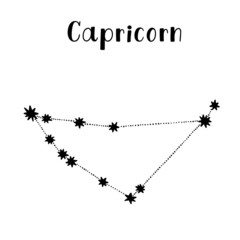 Vector illustration of black Capricorn zodiac star sign isolated on a white background.