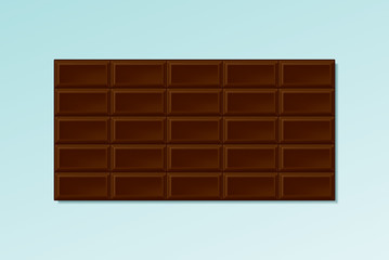 Dark Chocolate Bar Realistic Style Template with Long Horizontal Tiles or Pieces - Brown on Turquoise Background - Gradient Graphic Design