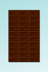 Dark Chocolate Bar Realistic Style Vertical Template with Long Horizontal Tiles or Pieces - Brown on Turquoise Background - Gradient Graphic Design