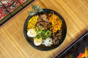 Ramen with pork in pan asia