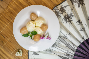 Icecream with lychee fruits in chineese style