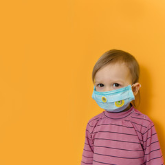 Little girl in protective medical mask during coronavirus epidemic