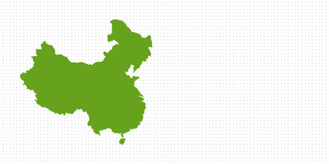 Illustrated green map of China on white concrete background with copy space