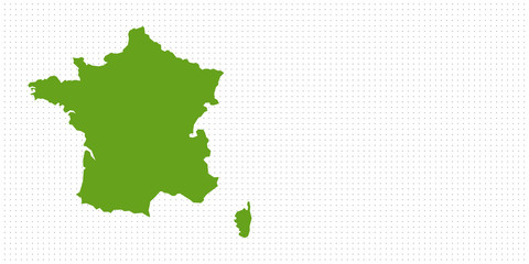 Illustrated green map of France on white concrete background with copy space