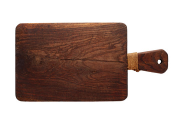 Cutting board. Old, vintage, wooden, chopping board isolated on white background.