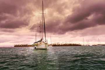 Sailboat at the bay in beautiful Caribbean island in San Blas, Panama, Central America.