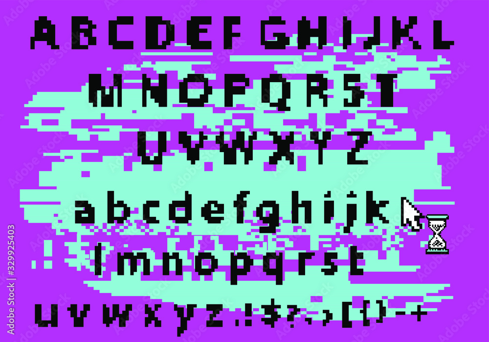 Aufkleber pixel alphabet letters and punctuation marks. modern stylish font or typeface for headline in style 