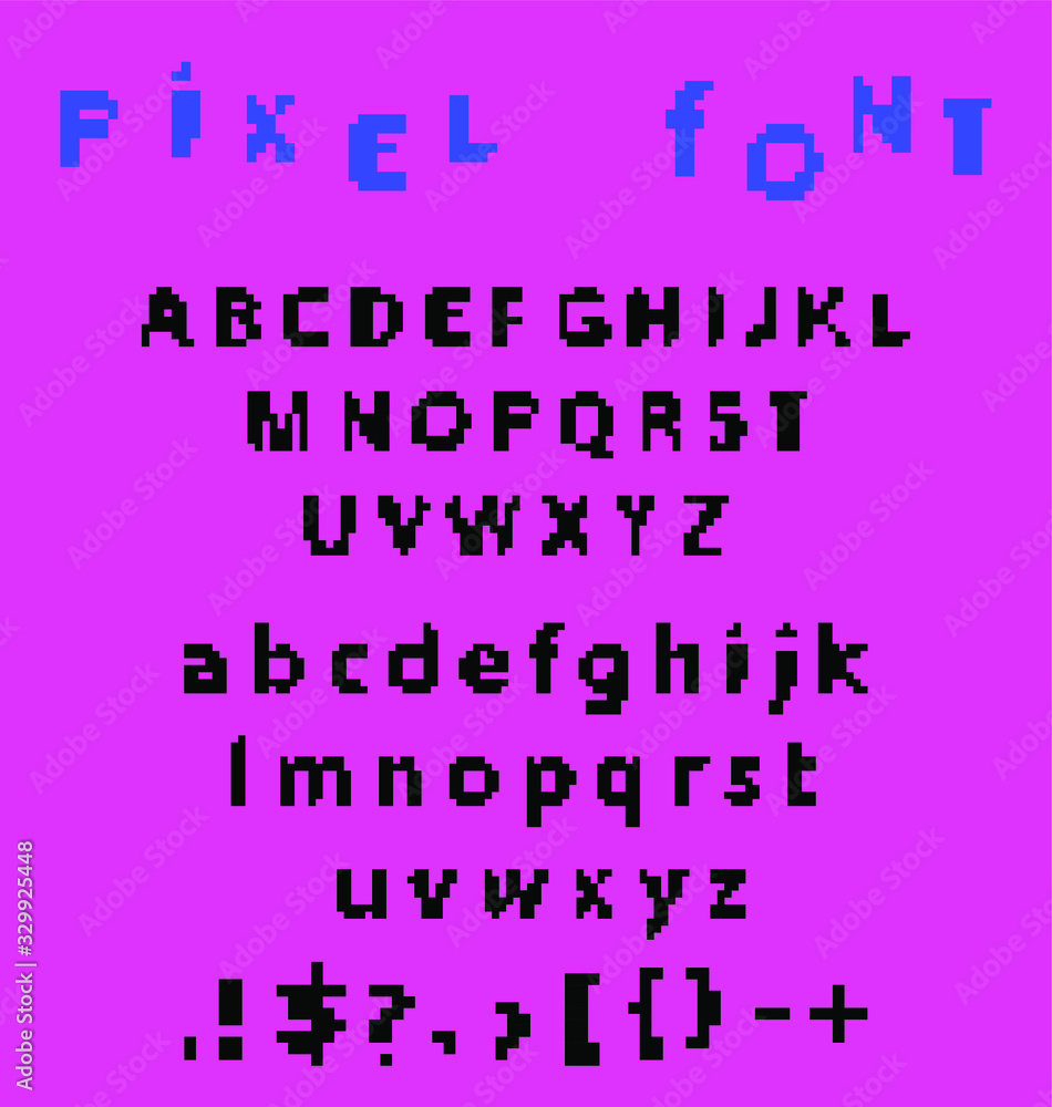 Aufkleber pixel alphabet letters and punctuation marks. modern stylish font or typeface for headline in style 