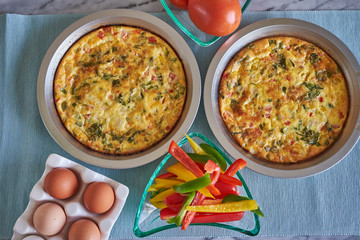 Meal Preparation with freshly made Queche from fresh eggs and farm grown organic vegetables