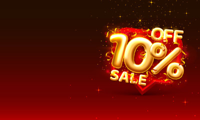 Sale 10 off ballon number on the red background.