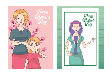 happy mothers day card with moms and daughter
