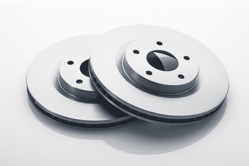 car brake discs on white background