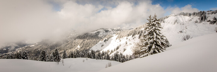 Fototapeta na wymiar Snowy mountain landscape, France, Haute Savoie, D3dec