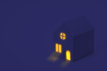 夜のイメージののペーパークラフトの家