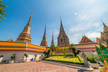 Fototapeta na wymiar Wat Po (Wat Pho), Temple of Reclining Buddha, Royal Monastery, Popular Tourist Attractions in Bangkok, Thailand.