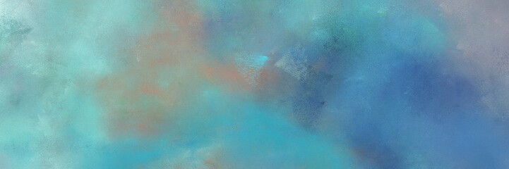 abstract painted art grunge horizontal background with cadet blue, ash gray and sky blue color