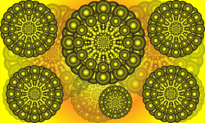 Abstract background. Decorative round ornament with a shiny yellow gold color. Image Illustration