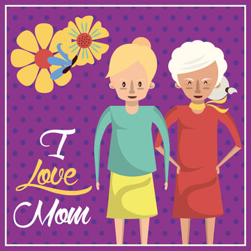 happy mothers day card with grandmother and daughter characters