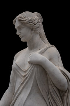 Marble Statue Of An Ancient Greek Goddess Isolated On Black Background