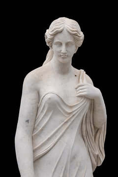 Marble statue of an ancient Greek goddess isolated on black background