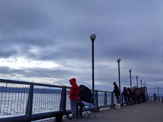 people fishing and viewing the landscape from the Pier 54 docks