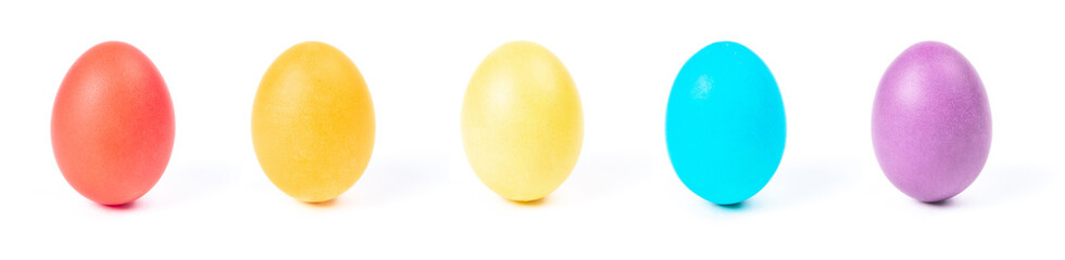 Multi-colored eggs isolated on a white background. Easter concept.