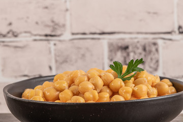 Chickpeas in a bowl on kitchen countertop