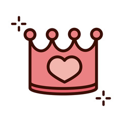 mothers day, queen crown heart love line and fill style icon