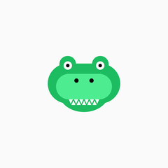 Cute cartoon Crocodile face. Sticker with funny character. Alligator Clip Art. Crocodile head icon. Flat vector illustration.
