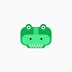 Cute cartoon Crocodile face. Sticker with funny character. Alligator Clip Art. Crocodile head icon. Flat vector illustration.