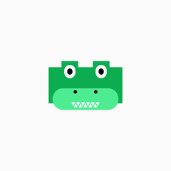 Cute cartoon Crocodile face. Sticker with funny character. Alligator Clip Art. Crocodile head icon. Flat vector illustration.