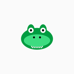 Cute cartoon Crocodile face. Sticker with funny character. Alligator Clip Art. Crocodile head icon. Flat vector illustration.