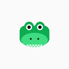 Cute cartoon Crocodile face. Sticker with funny character. Alligator Clip Art. Crocodile head icon. Flat vector illustration.