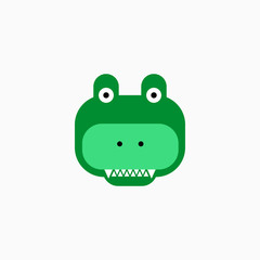 Cute cartoon Crocodile face. Sticker with funny character. Alligator Clip Art. Crocodile head icon. Flat vector illustration.