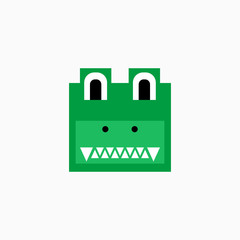 Cute cartoon Crocodile face. Sticker with funny character. Alligator Clip Art. Crocodile head icon. Flat vector illustration.