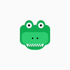 Cute cartoon Crocodile face. Sticker with funny character. Alligator Clip Art. Crocodile head icon. Flat vector illustration.