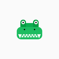 Cute cartoon Crocodile face. Sticker with funny character. Alligator Clip Art. Crocodile head icon. Flat vector illustration.