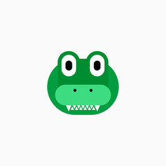 Cute cartoon Crocodile face. Sticker with funny character. Alligator Clip Art. Crocodile head icon. Flat vector illustration.