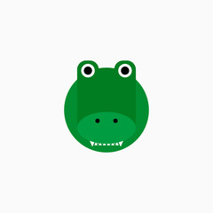 Cute cartoon Crocodile face. Sticker with funny character. Alligator Clip Art. Crocodile head icon. Flat vector illustration.