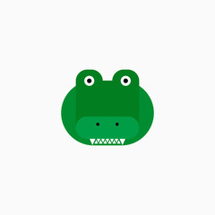 Fototapeta na wymiar Cute cartoon Crocodile face. Sticker with funny character. Alligator Clip Art. Crocodile head icon. Flat vector illustration.