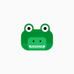 Cute cartoon Crocodile face. Sticker with funny character. Alligator Clip Art. Crocodile head icon. Flat vector illustration.
