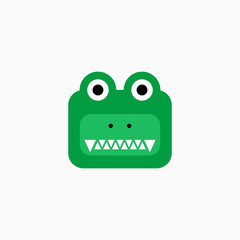 Cute cartoon Crocodile face. Sticker with funny character. Alligator Clip Art. Crocodile head icon. Flat vector illustration.