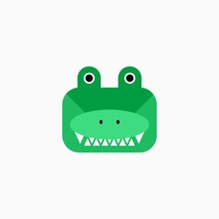Cute cartoon Crocodile face. Sticker with funny character. Alligator Clip Art. Crocodile head icon. Flat vector illustration.